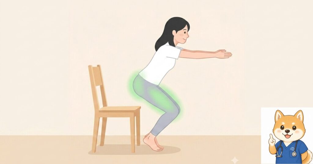 椅子スクワットの動作イラスト